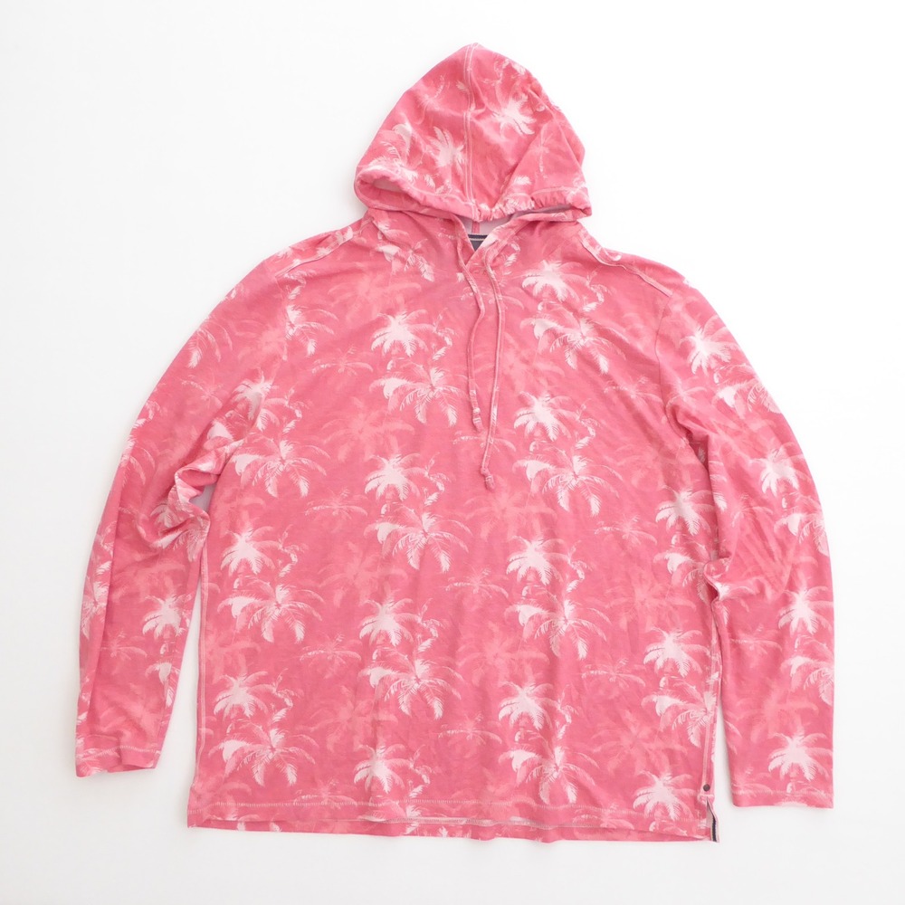 Tommy Bahama Mens Palm Frenzy Hoodie Pink Palm Tree Print Lightweight XXL